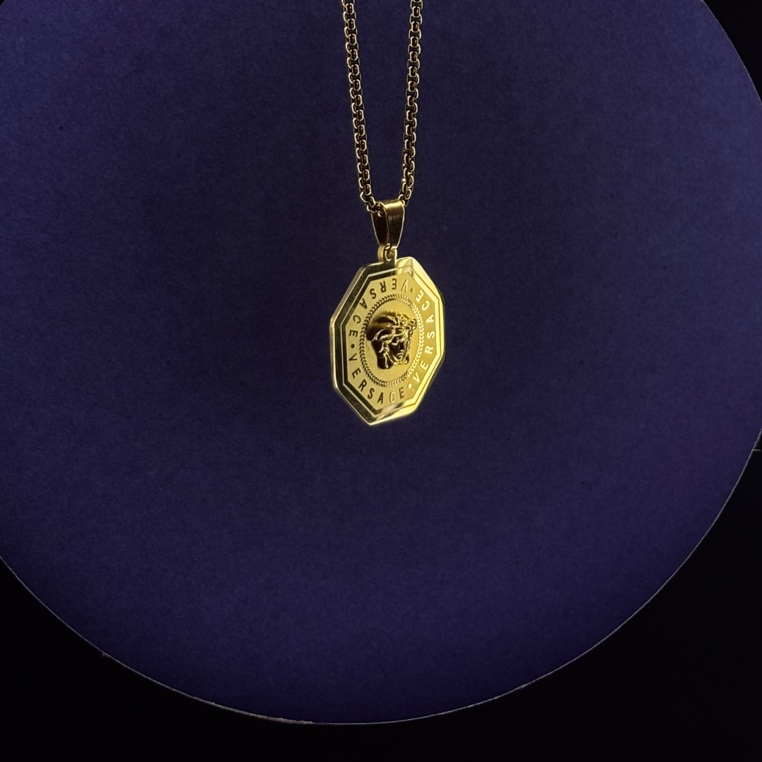 Gold Octagon Medusa Pendant Necklace – Stainless Steel Unisex Chain