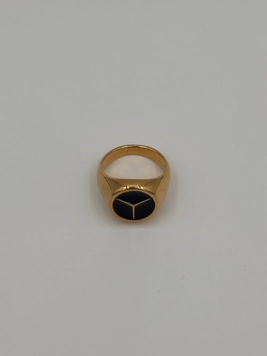 Gold Mercedes Black Enamel Ring
