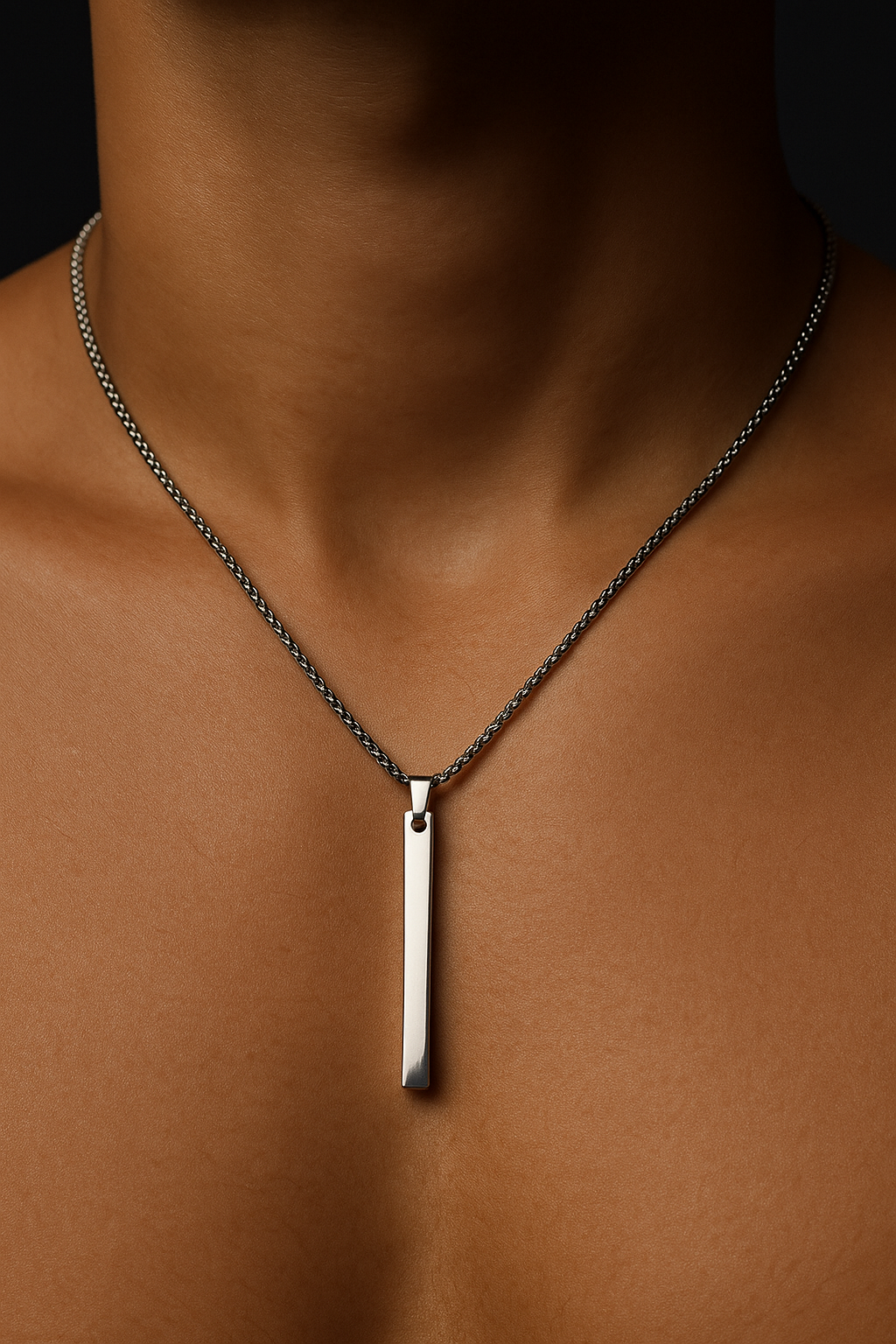 Black Golden 3D Long Strip Pendant Necklace – Unisex Minimalist Hip Hop Jewelry
