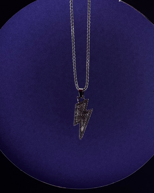 Stone-Studded Thunderbolt Pendant with Curb Chain Necklace – Sparkling Unisex Jewelry