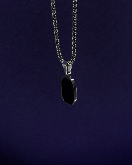 Black Hexagon Pendant with Curb Chain Necklace – Minimalist Geometric Unisex Jewelry