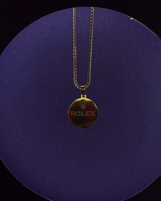 Gold Luxury Emblem Pendant Necklace – Round Pendant with Curb Chain (Unisex)