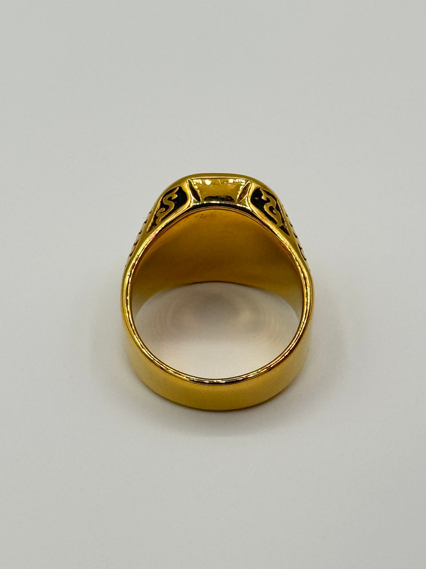 Men's Versace Signature Black Stone Ring – Bold Gold Finish