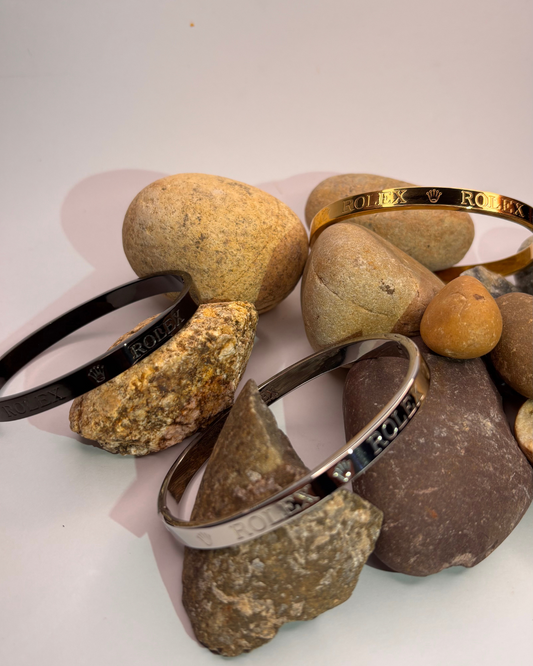 Luxury Black Rolex Engraved Bangle – Unisex Minimalist Jewelry