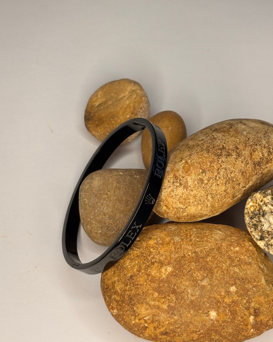 Luxury Black Rolex Engraved Bangle – Unisex Minimalist Jewelry
