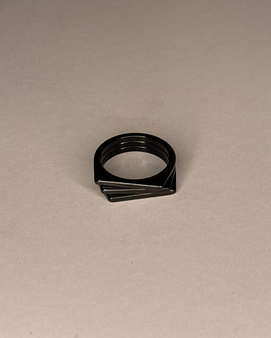 Men’s Triple Edge Black Ring | Modern Architectural Statement