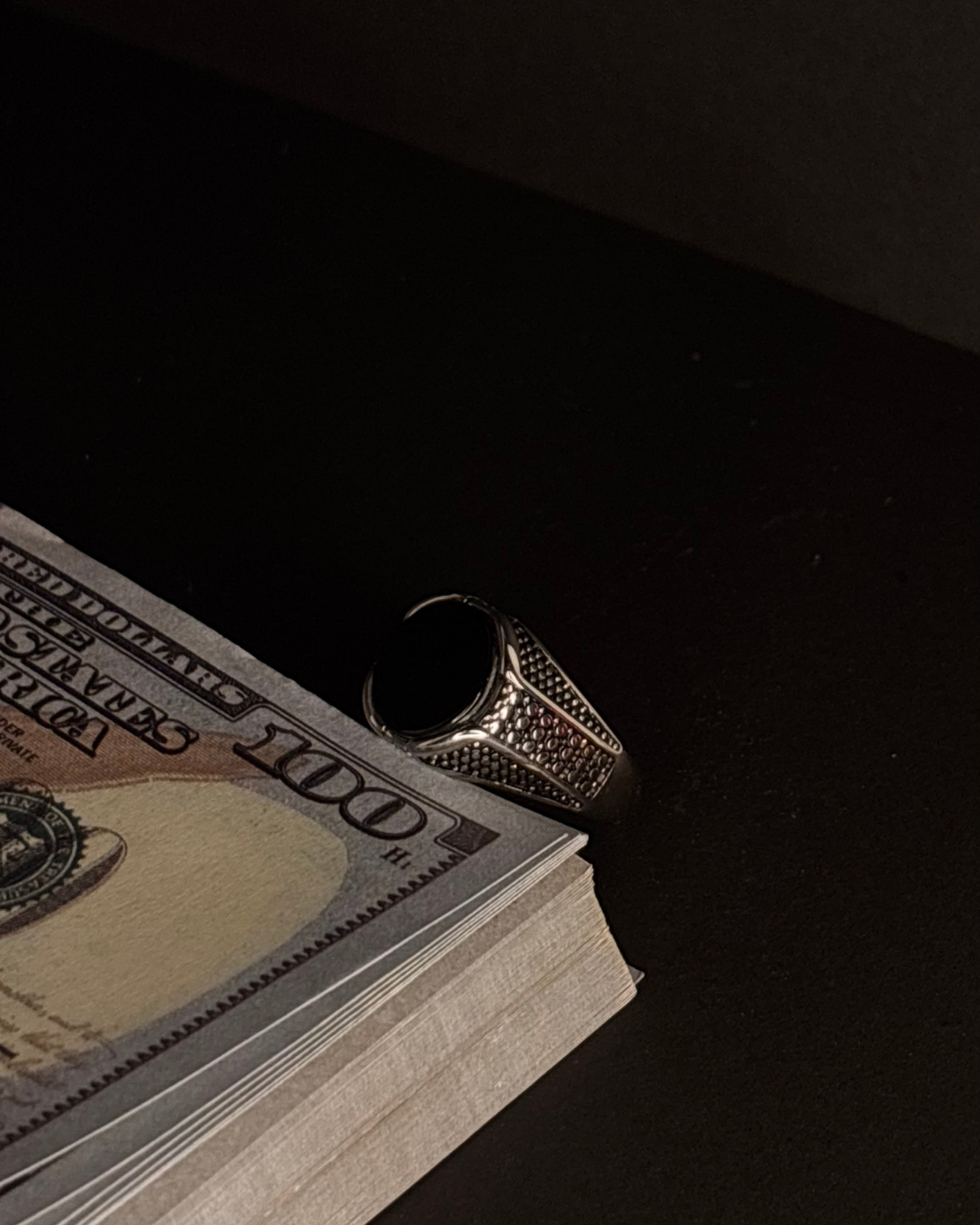 Men’s Regal Silver Stone Ring | Textured Heritage Design