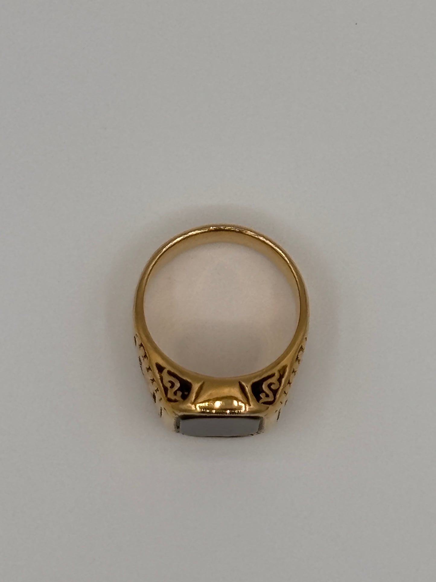 Men's Versace Signature Black Stone Ring – Bold Gold Finish