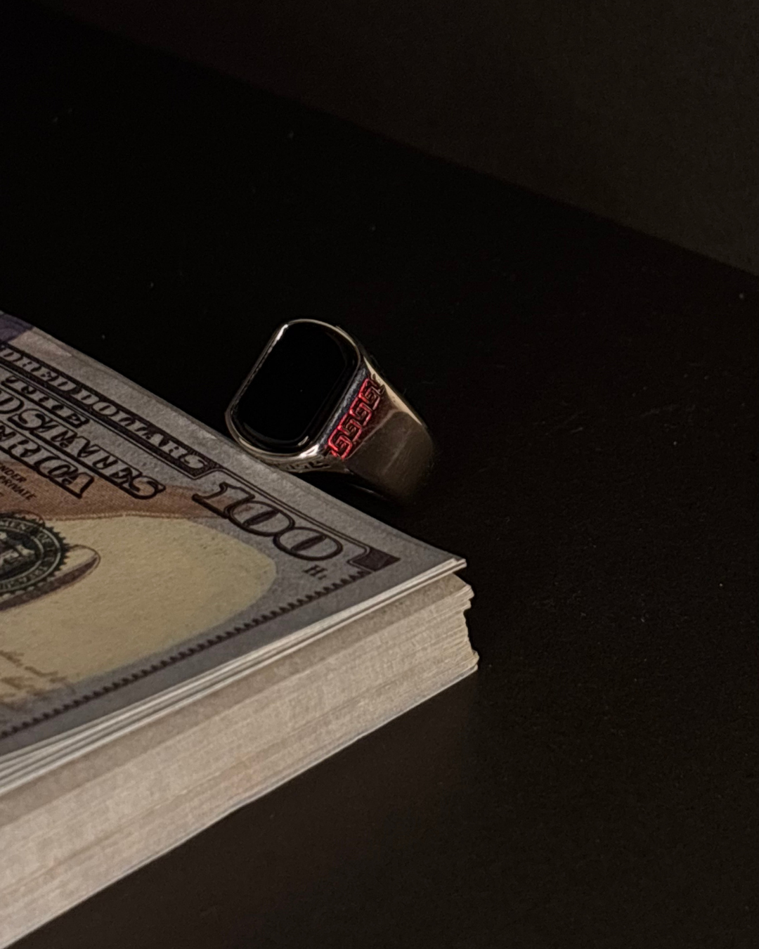 Luxury Black Stone Versace Ring | Dual-Tone Silver & Gold