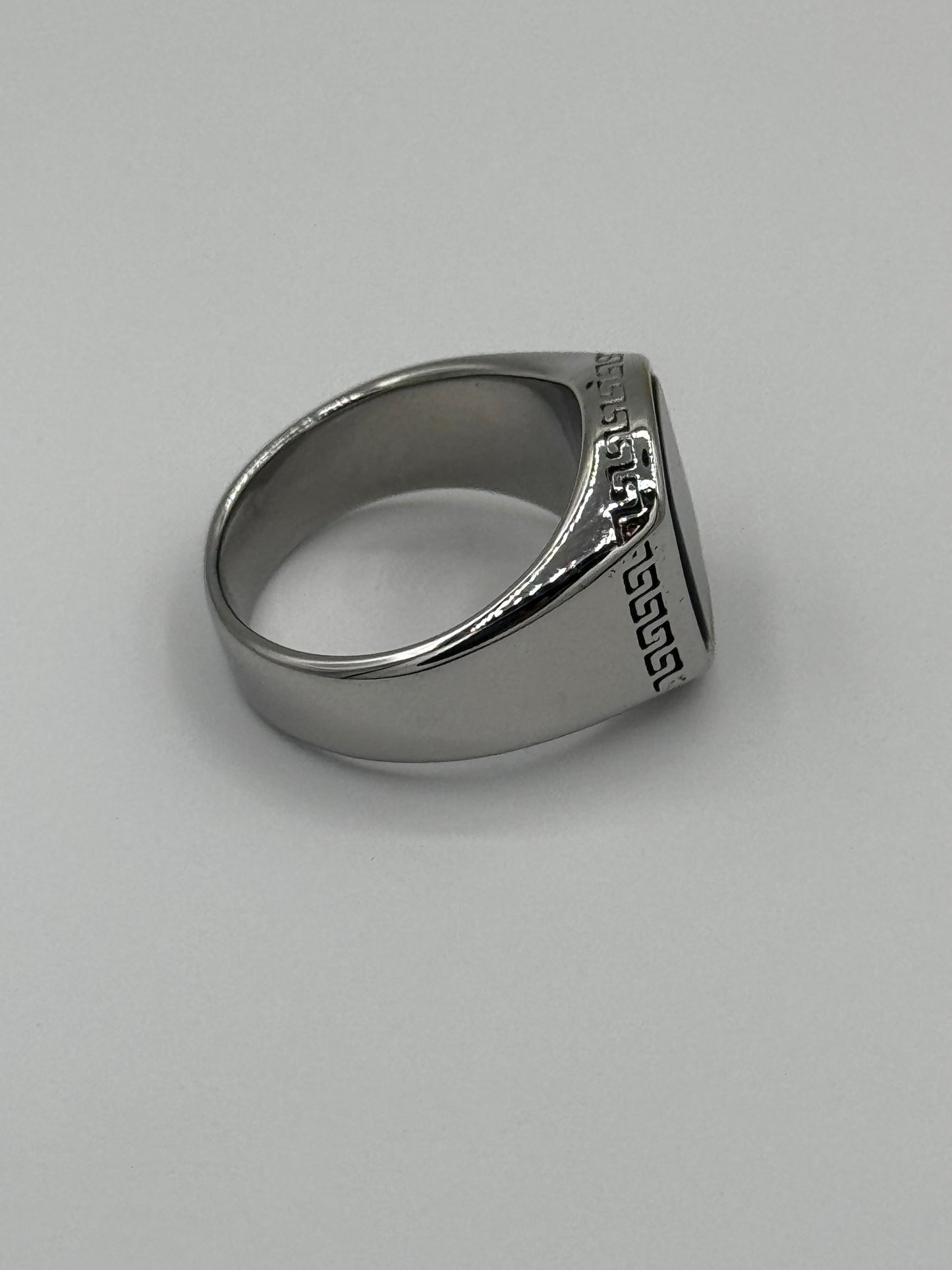 Luxury Black Stone Versace Ring | Dual-Tone Silver & Gold