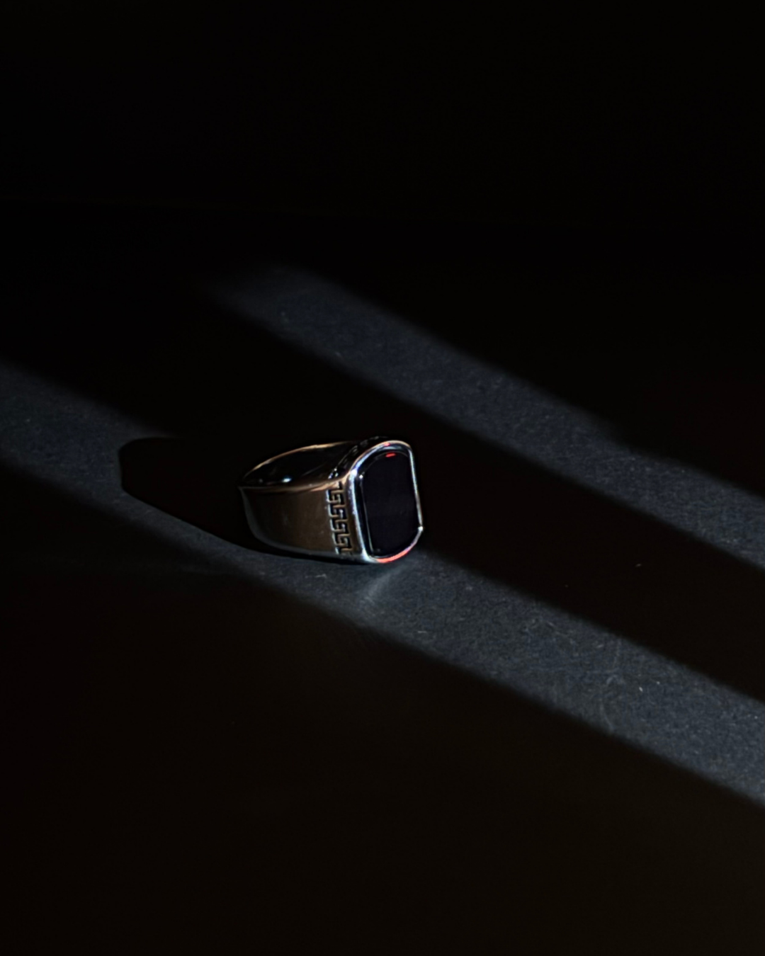 Luxury Black Stone Versace Ring | Dual-Tone Silver & Gold