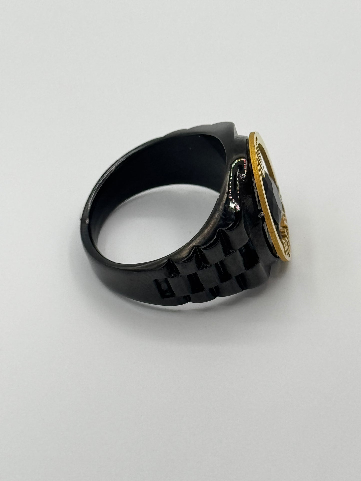 Rolex Crown Stainless Steel Ring – Luxury Black & Gold Jewelry