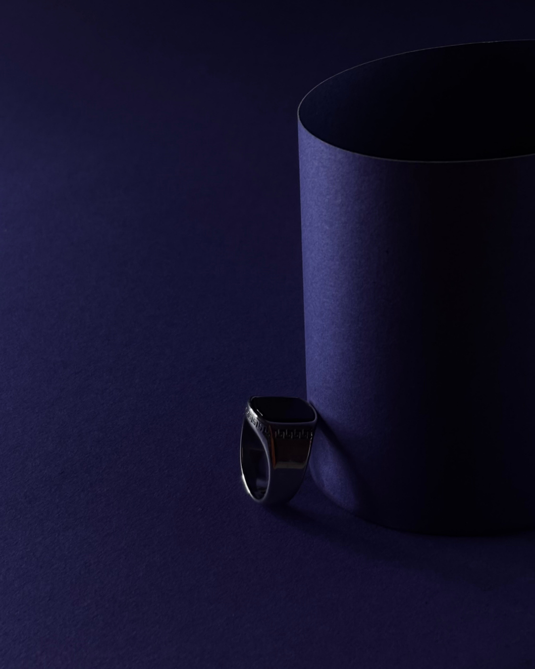 Luxury Black Stone Versace Ring | Dual-Tone Silver & Gold