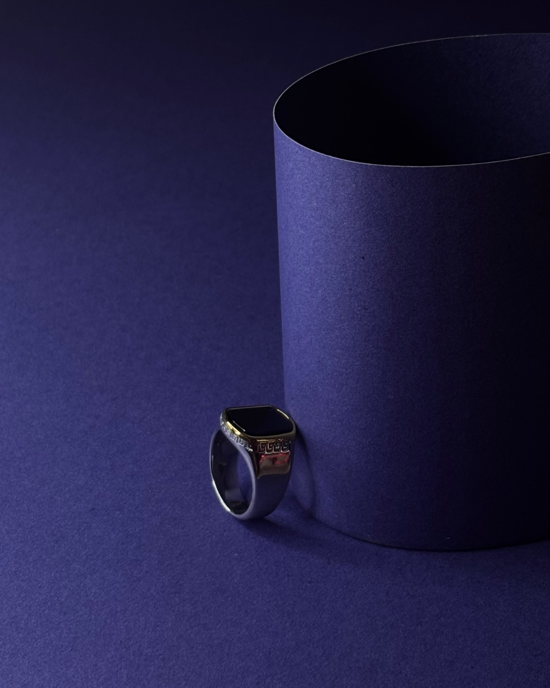 Luxury Black Stone Versace Ring | Dual-Tone Silver & Gold