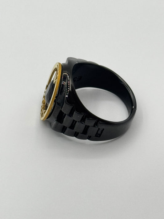 Rolex Crown Stainless Steel Ring – Luxury Black & Gold Jewelry
