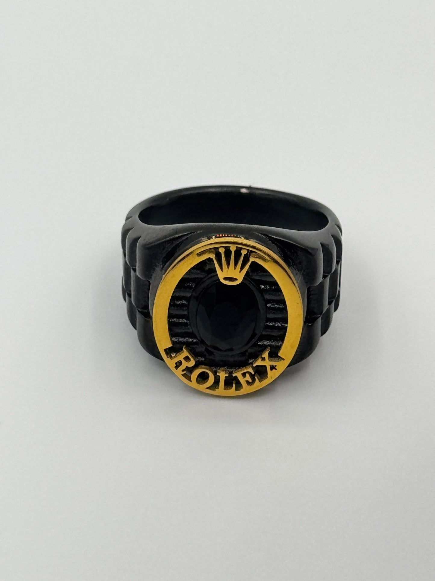 Rolex Crown Stainless Steel Ring – Luxury Black & Gold Jewelry
