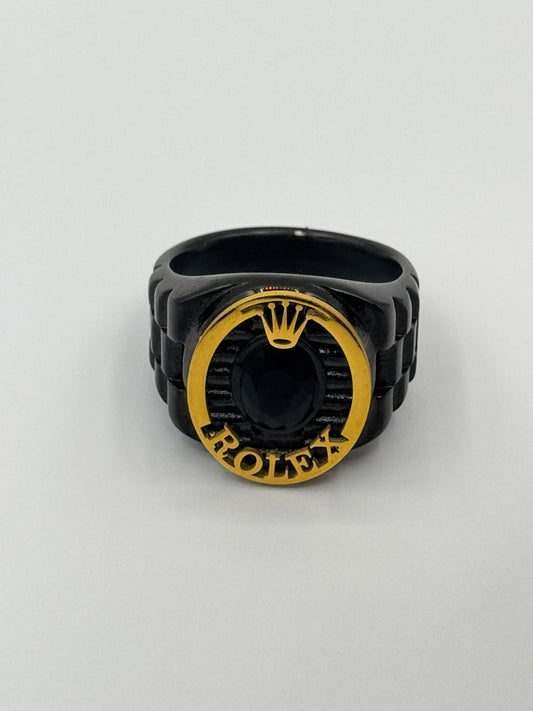 Rolex Crown Stainless Steel Ring – Luxury Black & Gold Jewelry