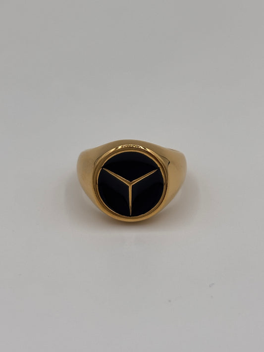 Gold Mercedes Black Enamel Ring