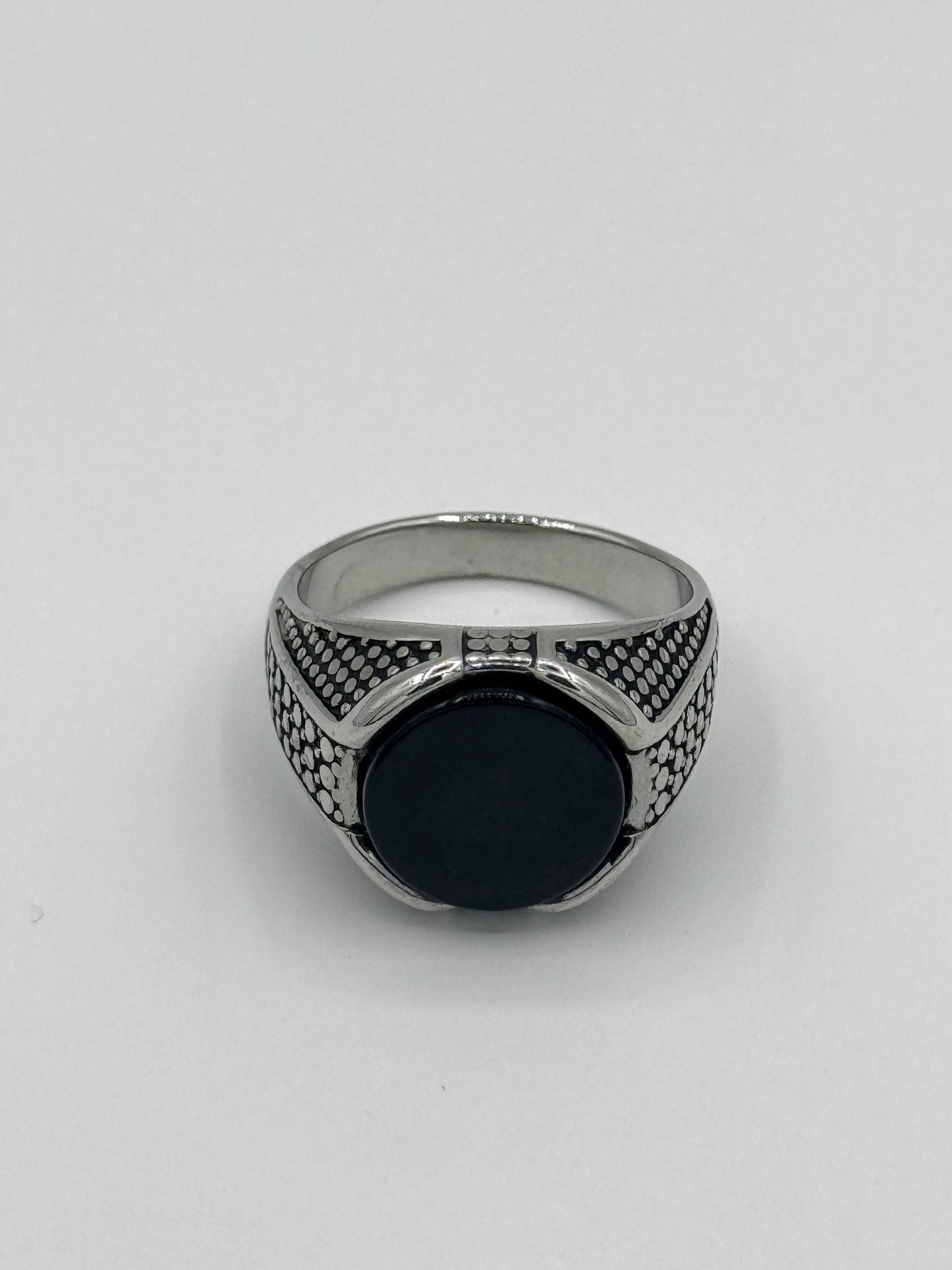 Men’s Regal Silver Stone Ring | Textured Heritage Design